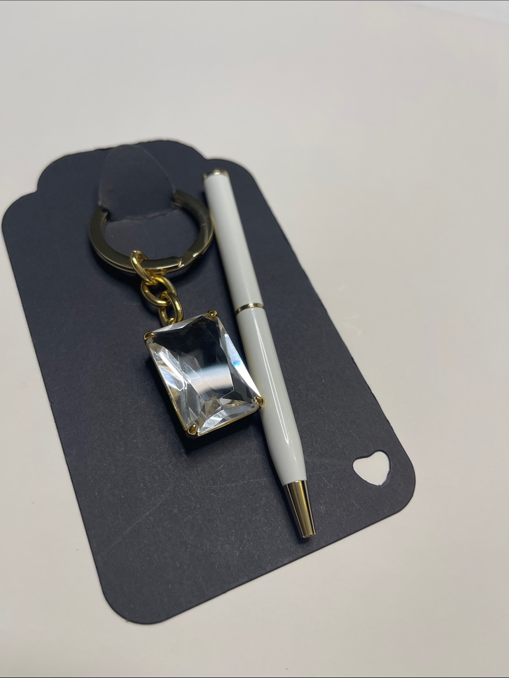 Coach Gold Rectangular Crystal Keychain with White Coach Pen - Picture 7 of 8
